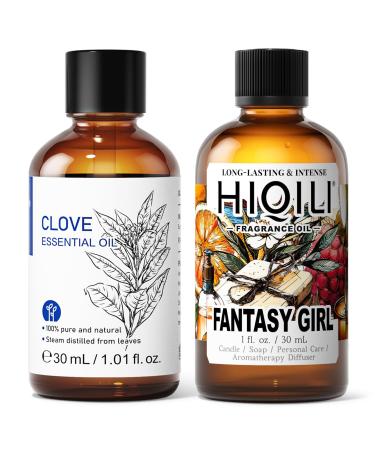 HIQILI 30ML Clove Essential Oil & 30ML Fantasy Girl Fragrance Oil for DIY Diffuser