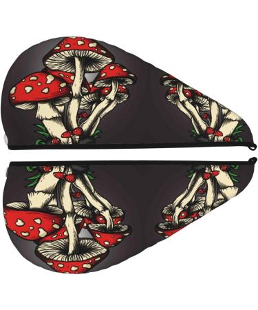 Red Mushrooms Hand Painted Microfiber Hair Towel - Soft Super Absorbent Coral Velvet Wrap for Long Curly & Thick Hair - Buy Online on GoSupps.com
