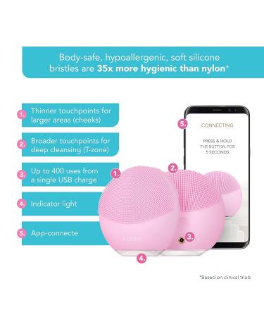 FOREO LUNA mini 3 Ultra-Hygienic Facial Cleansing Brush - For All Skin Types - Face Massager for Clean & Healthy Skin - Waterproof Pearl Pink - Buy Online on GoSupps.com
