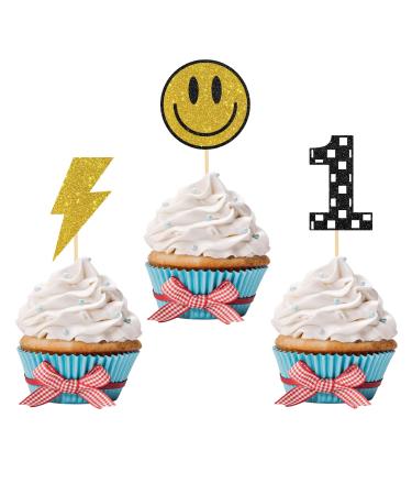 Ambishi 24pcs One Happy Dude Cupcake Toppers/Hippie Theme 1st Birthday/Baby Shower Party Decoration Cupcake Picks/Groovy One Cool Dude Birthday Party Decor Cake Topper