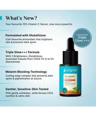 10% Vitamin C Face Serum by Pilgrim | Anti Aging Facial Serum with 5% Niacinamide & Kakadu Plum | Reduces Fine Lines Smooths Skin Texture & Improves Radiance | 1.01 Fl Oz (30ml) - Buy Online on GoSupps.com