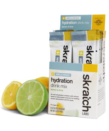 SKRATCH LABS Wellness Hydration Drink Mix, Lemon and Lime (8 Pack Single Serving), Oral Rehydration Solution, ORS, Vegan, Non-GMO, Gluten Free, Dairy Free, Kosher