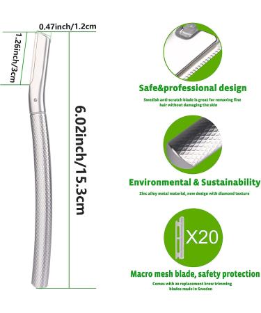 Silver Diamond Eyebrow Razor for Men and Women - Anti-Slip Handle, Stainless Steel Dermaplaning Tool for Hair Removal - Buy Online on GoSupps.com