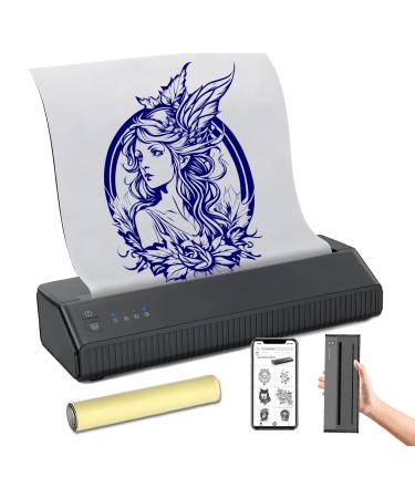 Calicon Portable Tattoo Stencil Printer  Cordless Tattoo Transfer Thermal Copier Machine  Rechargeable Mini Printer  with Free 10pcs Transfer Paper  Compatible with iOS&Android Phone(2023 New Version) Black