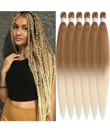 Xusuperb 30 inches long pre Stretched braiding hair blonde ombre easy braids extensions honeyblond blonde kanecalon synthetic hair for braid 6 packs of soft yaki braids hair extensions (t27/613#) 76 cm (6 Pack) T27/613#