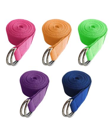 Uheng 5-Pack Yoga Exercise Adjustable Straps 8Ft OR 10Ft with Durable D-Ring for Pilates & Gym Workouts Yoga Fitness | Hold Poses, Stretch, Improve Flexibility & Maintain Balance 1.5" X 8FT