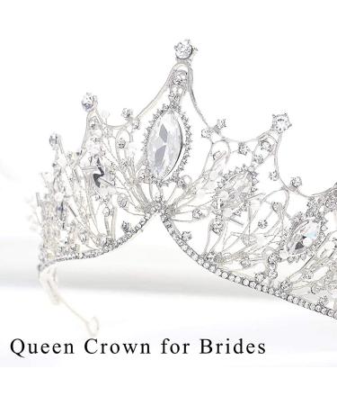 Catery Silver Baroque Queen Crown and Tiara - Crystal Pearl Wedding Tiara for Bride - Rhinestone Princess Tiara for Women and Girls - Buy Online on GoSupps.com