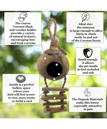 SunGrow Coconut Bird House with Ladder - Mini Avian Condo with Hanging Loop - Buy Online on GoSupps.com