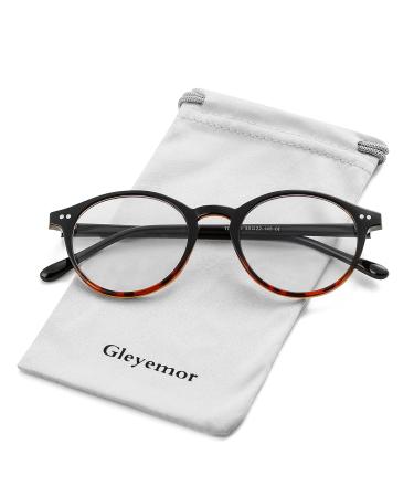 Gleyemor Blue Light Glasses for Men Women, Vintage Round Frame Computer Eyeglasses 05 Tortoise&black 48 Millimeters