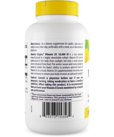 Healthy Origins Vitamin D3 10 000 IU (Non-GMO)  360 Softgels 360 Count (Pack of 1) - Buy Online on GoSupps.com