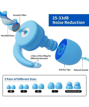 Sleeping and Concert Ear Plugs - 2 Pairs, 25-33db Noise Reduction, Reusable Silicone with 5 Ear Tip Sizes - Blue - Buy Online on GoSupps.com