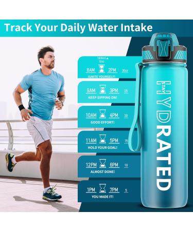 Qlur 1L BPA-Free Tritan Water Bottle with Straw | Time Marked Sports Bottle for Fitness School Yoga & Outdoor | 32oz Dark Blue - Buy Online on GoSupps.com