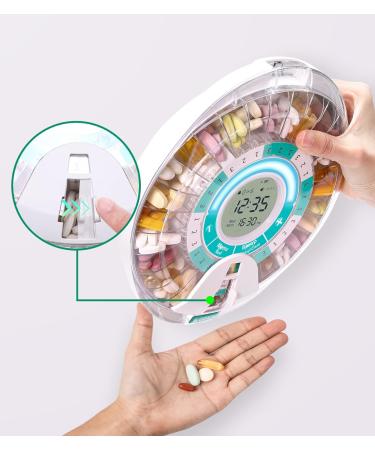 Bluetooth Smart Automatic Pill Dispenser - 28 Day Electronic Medication Organizer for Elderly with Alarm & Timed Dispensing - White & Green - Buy Online on GoSupps.com