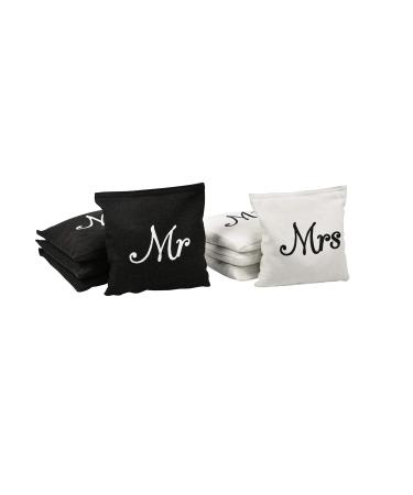 GoSports Wedding Theme Cornhole Bag Set - Includes 4 Black 'Mr' Bags and 4 White 'Mrs' Bags