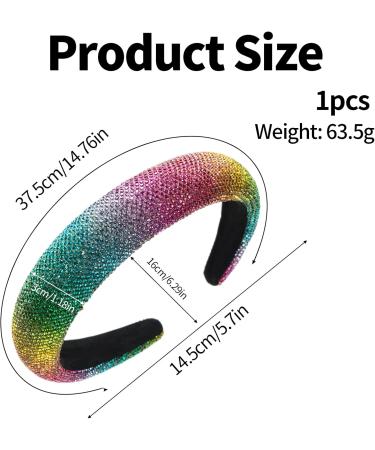 Wide Rhinestone Headband for Women Rainbow Sparkly Headband Crystal Embellished Beaded Glitter Headbands for Dressy Women Girls Birthday Party Mother's Day - Buy Online on GoSupps.com