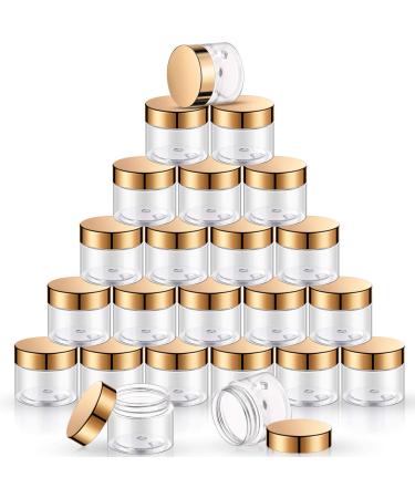 SATINIOR 24 Pieces Empty Clear Plastic Jars with Lids Round Storage Containers Wide-Mouth for Beauty Product Cosmetic Cream Lotion Liquid Slime Butter Craft and Food (Gold Lid, 2 oz) Gold Lid 2 oz