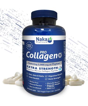 Naka Platinum Pro MARINE Collagen Super BONUS Size 180 Veggie Caps (150+30 FREE) Extra Strength Bioactive Marine Peptides.