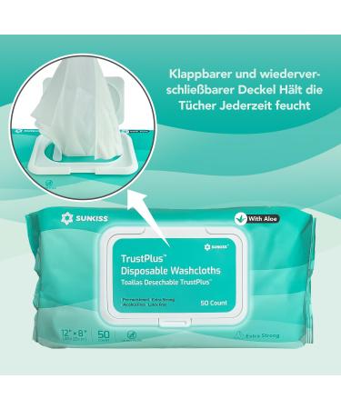 Sunkiss TrustPlus Wet Wipes for Adults Extra Thick 20x30 cm Body Cleaning Towels with Aloe for Incontinence 200 Pieces (4 Packs of 50) - Buy Online on GoSupps.com