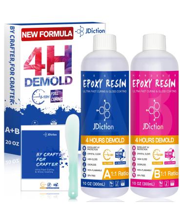 JDiction Fast Curing Epoxy Resin  4 Hours Demold Upgrade Formula  Fast Curing and Bubble Free Epoxy Resin  Crystal Clear Epoxy Resin Kit Self Leveling and Easy Mix for Art  Craft  Jewelry- 20OZ 20 OZ