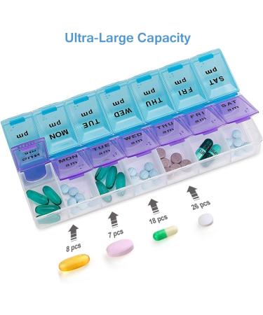 Buy HoFire BPA Free 7-Day Weekly Pill Organizer | Large Compartments for Vitamins & Medications - Twice A Day Travel Case (Purple & Blue - Buy Online on GoSupps.com