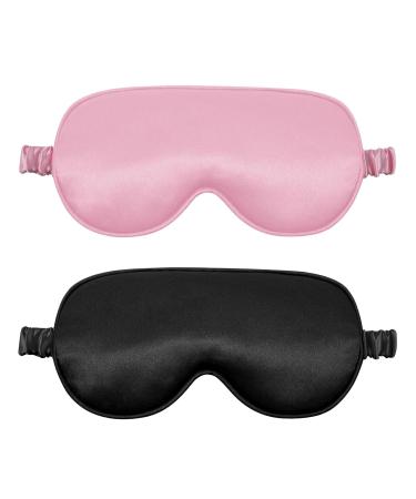 Sleep Eye Mask 100% Lightweight Blackout Unisex Soft and Comfortable Nurse Travel Essentials for Flying Bedroom Must Haves Meditation Accessories for Camping Dorm Naps Yoga Set of 2 (Black & Pink)