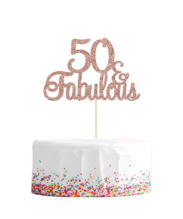 Gyufise 1Pcs 50 & Fabulous Cake Toppers Rose Gold 50 Birthday Anniversary Cake Toppers for 50 Birthday Anniversary Party Decorations Happy 50th Birthday Cake Decorations Supplies 50 Fabulous