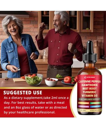 9 in1 Cayenne Pepper Liquid Drops - Cayenne Pepper Extract Drops Supplement Liquid + Hawthorn Berry Beetroot Turmeric Vitamin K2 & D3 - Digestion Immune and Circulation Support - 2 Fl Oz 2.0 oz (Pack of 1) - Buy Online on GoSupps.com