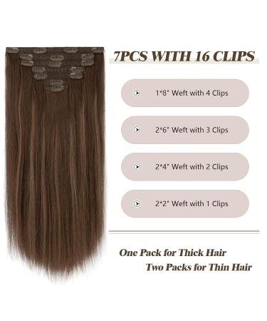 Feshfen 100% Remy Human Hair Clip-In Extensions - 7 Parts Balayage Chestnut Brown & Ash Blonde - 55cm Real Hair Clips for Volume & Length - Buy Online on GoSupps.com