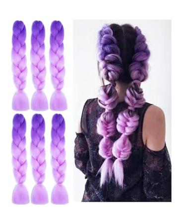 LDMY Ombre Purple Braiding Hair - 6PC Jumbo Braids Extensions | Synthetic Kanekalon Hair for Women - Dark Purple to Light Purple | 36 Inch 100g/PC - Buy Online on GoSupps.com