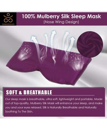 Samadhaan 100% Mulberry Silk Eye Mask for Sleeping - Adjustable Headband - Blackout Mask for Side Sleepers - Flight Essentials - Purple Masks - Buy Online on GoSupps.com