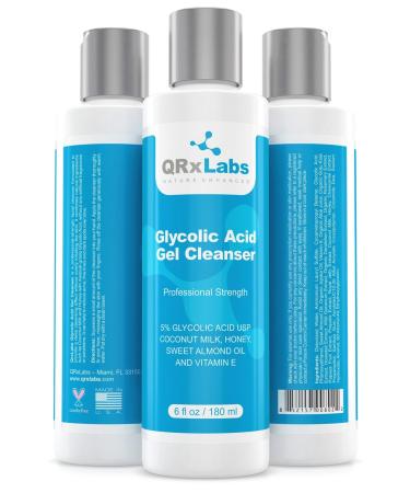 QRxLabs Glycolic Acid Face Wash - Best Exfoliating Gel Cleanser for Wrinkles Acne & Shaving Bumps - 6 fl oz - Buy Online on GoSupps.com