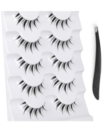 Fanxiton 14MM Manga Style Japanese Lashes 5 Pairs with Clear Band - Short 3D False Eyelashes for Makeup with Applicator (M1) - Buy Online on GoSupps.com