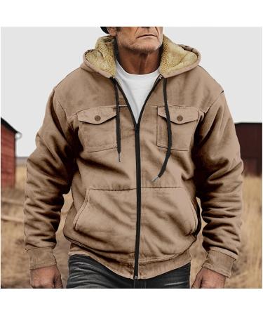 Hanxiulin Oversize Plush Jacket for Men | Warm Lined Fleece Cardigan Light Quilted Coat with Hood - Beige XXL - Buy Online on GoSupps.com