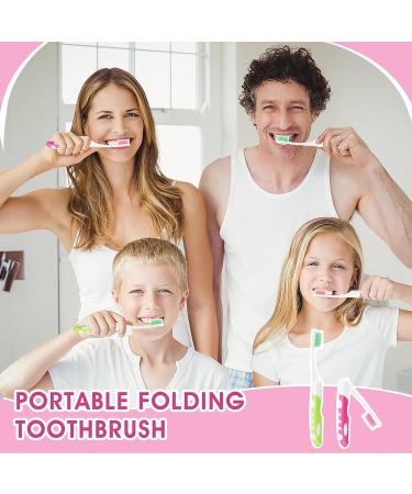 Ouligay 2Pcs Portable Folding Travel Toothbrush Set for Camping & Hiking - Green/Pink - Buy Online on GoSupps.com