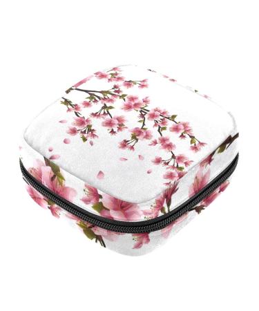 Menstrual Pad Bag with Zipper Ladies Napkin Pouch Tampons Collection Bag for Women and Girls (Sakura Flowers)