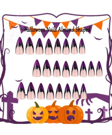 Shop TBRZTR Halloween Press On Nails - Purple French Bat Design Medium Almond Shape Reusable Coffin Acrylic Nails for Women - Buy Online on GoSupps.com