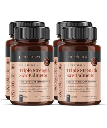 PureCllinica Highly effective saw palm 3200 mg x 360 tablets (4 bottles with 90) - 12 -month supply - 95% fatty acids - up to 10 x stronger
