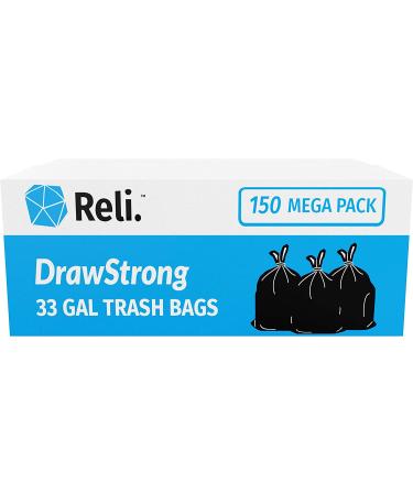 Reli 33 Gallon Trash Bags Drawstring - 150 Count, Black | Heavy Duty Garbage Bags - Large 33 Gal Capacity - Buy Online on GoSupps.com
