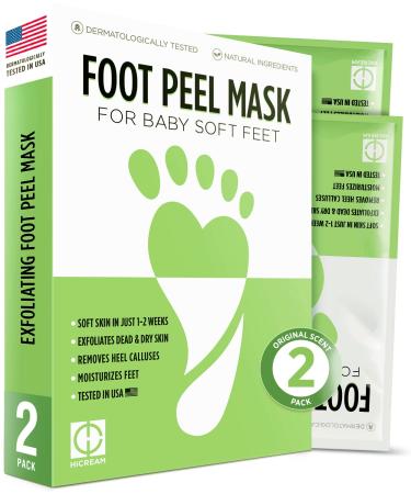 Hicream Foot Peel Mask- 2 Pairs of Regular Skin Exfoliating Foot mask For Cracked Heels  Dead Skin & Calluses  Removes & Repairs Rough Heels  Dry Toe Skin  Original Scent Original 2 Count (Pack of 1)
