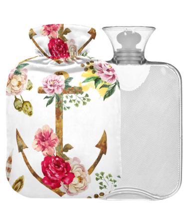 NAANLE hot water bottle with watercolor ethnic flower anchor transparent hot water bottle 2 l large warm head for bed handfoots warmer pain relief heat and cold therapy