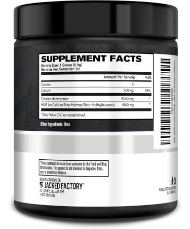 Jacked Factory Creatine HMB Powder Supplement with Creatine Monohydrate & HMB for Men & Women for Muscle Growth Increased Strength Enhanced Energy - 30 Servings Unflavored 30 Servings (+ HMB) - Buy Online on GoSupps.com