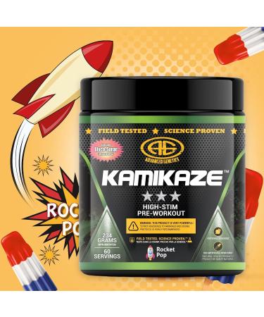 Advanced Genetics Kamikaze Highest Stimulant Pre-Workout 500mg Caffeine Huperzine Nootropics Delicious Flavour Rocket Pop 204 grams - Buy Online on GoSupps.com