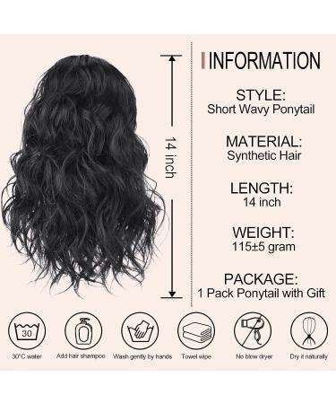 AISI BEAUTY 14 Short Curly Wavy Black Ponytail Extension | Synthetic Drawstring Ponytail for Women | Natural Looking Wavy Ponytail - Buy Online on GoSupps.com