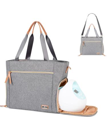 Homlynn Baby Nappy Changing Tote Bag Satchel Messenger Travel Diaper Weekender Bag w/Pram Straps 12 Pockets Large Storage Space for All Baby Accessories(Classic Grey)