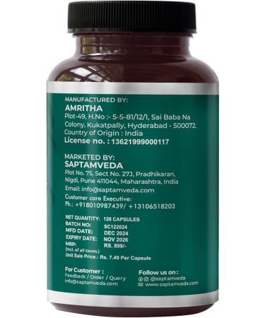 Saptamved Natural Spirulina Capsules 2000mg (120 Capsules) - Plant-Based Superfood Supplement for Men and Women | Rich in Protein Vitamins & Antioxidants | Supports Immune System and Overall Wellness - Buy Online on GoSupps.com