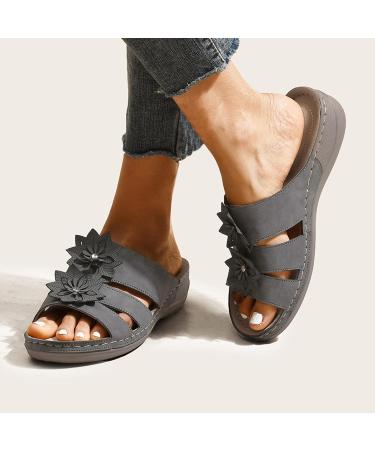 Elegant Women's Plateau Sandals with Wedge Heel - Comfortable Glitter Slides for Summer Vacation | S42745 Gray UK 6 - Buy Online on GoSupps.com