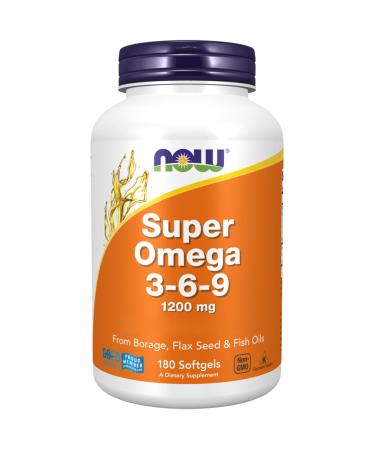 Now Foods Super Omega 3-6-9 1200mg with Borage Oil Fish Oil and Linseed Oil High Dosed 180 Soft Capsules Lab Tested Soy Free Gluten Free Non-GMO