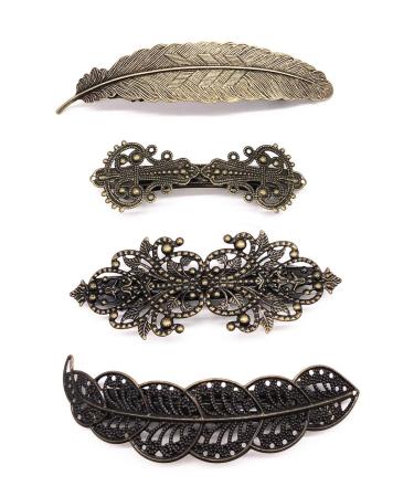 4PCS Retro Hair Barrettes Vintage Metal Bronze Hair Pins French Hair Clips for Women Girl Hair Accessories (Bronzer-4pcs)