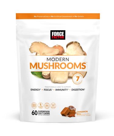 Force Factor Modern Mushrooms Soft Chews  Mushroom Supplement to Support Energy  Focus  Immunity  & Digestion with Cordyceps  Turkey Tail  Chaga  Reishi  & Lion s Mane  Cinnamon Roll  60 Soft Chews - Buy Online on GoSupps.com