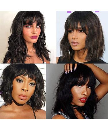 DUOUPA Body Wave Human Hair Wig with Bangs - Short Wavy Bob, Brazilian Virgin Hair, Natural Color - 12 Inch | 150% Density for Black Women - Buy Online on GoSupps.com